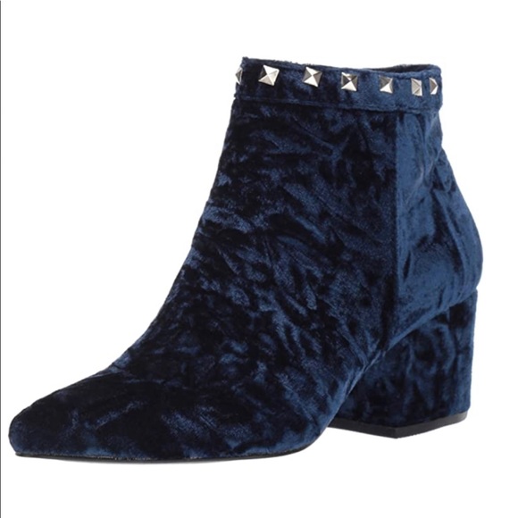 Marine Blue Crushed Velvet Studded Trim Ankle Boot - Picture 2 of 4